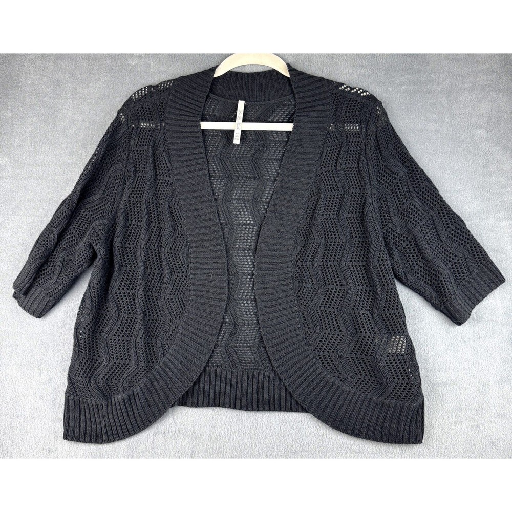 Leo & Nicole Top Sz XXL Women Black Open Knit Cardigan 3/4 sleeves